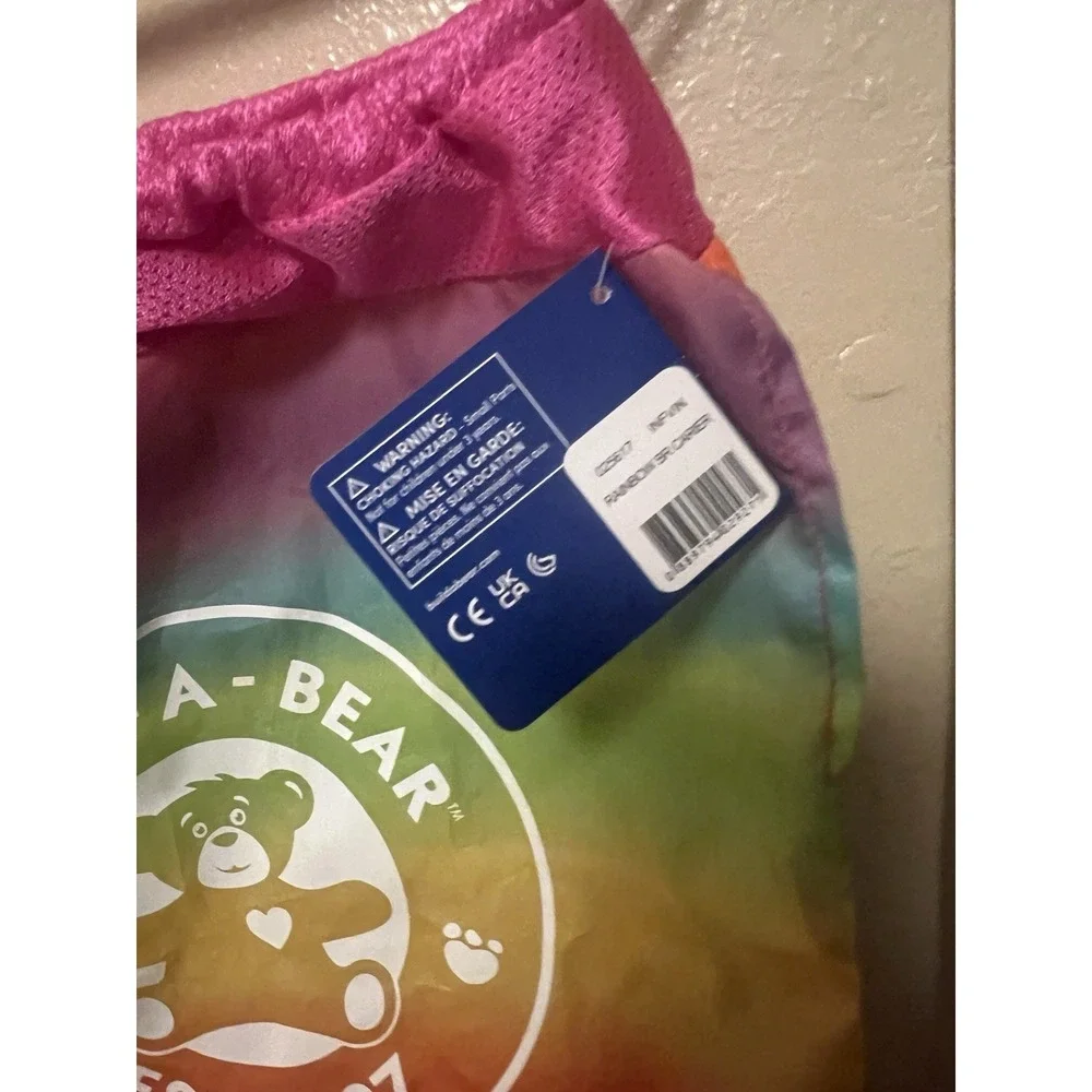 Build A Bear Sling Backpack‎ Rainbow Drawstring Bag Tote Plush Bear Carrier NWT